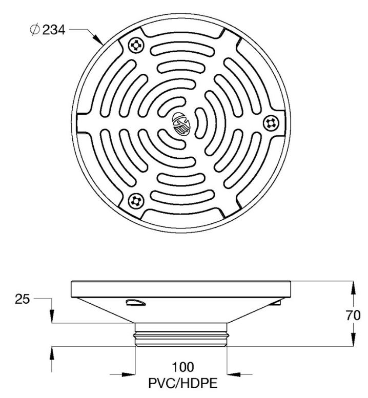 Multi-Purpose Rain Water Outlet Shallow Body Slip In Vertical 100mm PVC/HDPE