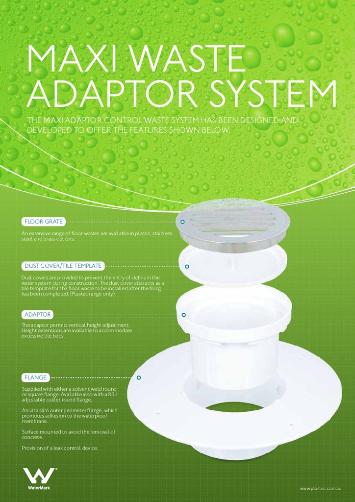 Maxi Waste Adapter (Kit Only) Round Flange Solvent Weld Adjustable 100mm x 100mm