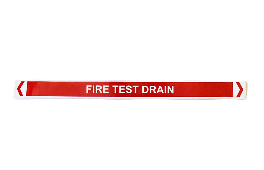 *PO* Pipe Marker ;- Fire Service Test Drain 25mm x 380mm (R)