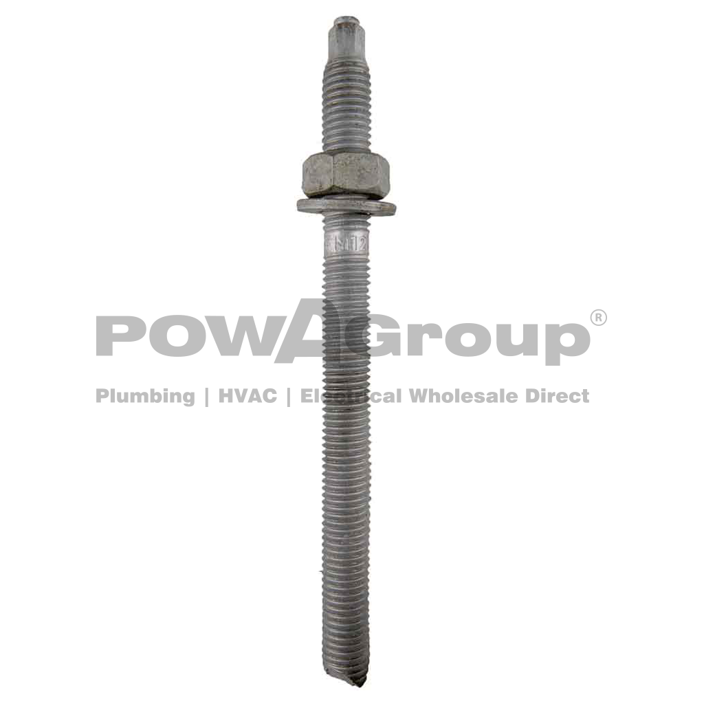 Stud Chisel Point Int. Hex Drive Z/P 12mm x 160mm + Hex Nut & Flat Washer For Use With Chemical Anchor