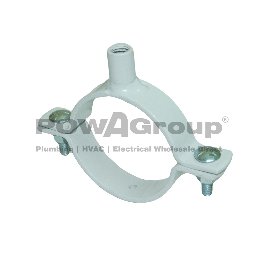 Welded Nut Clamp PVC 40mm (42.8mm OD) M10 White Powder Coated