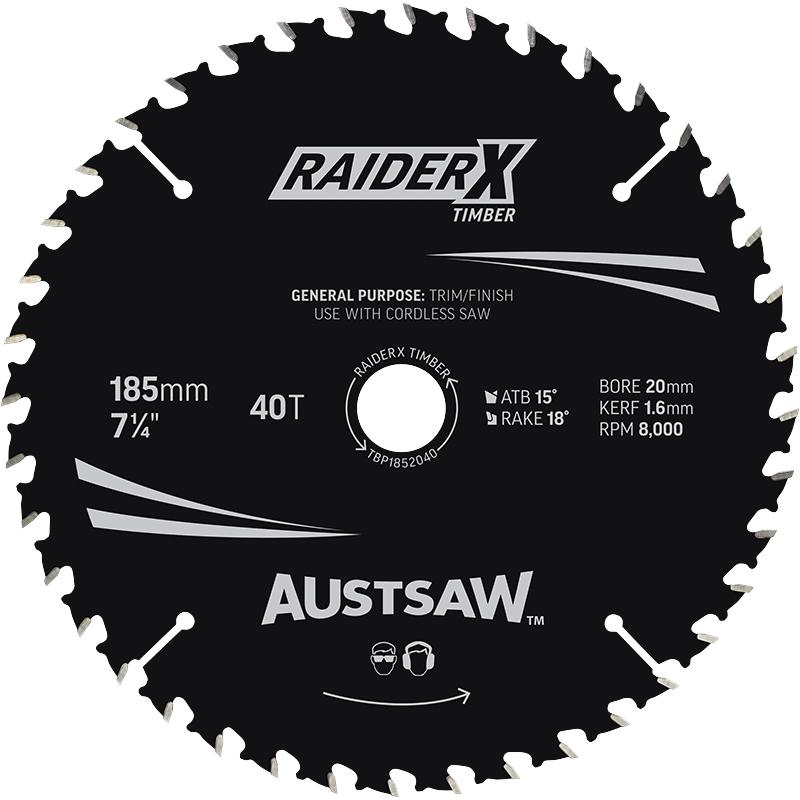 *PO* Austsaw RaiderX Timber Blade 185mm x 20/16 Bore x 40 T Thin Kerf