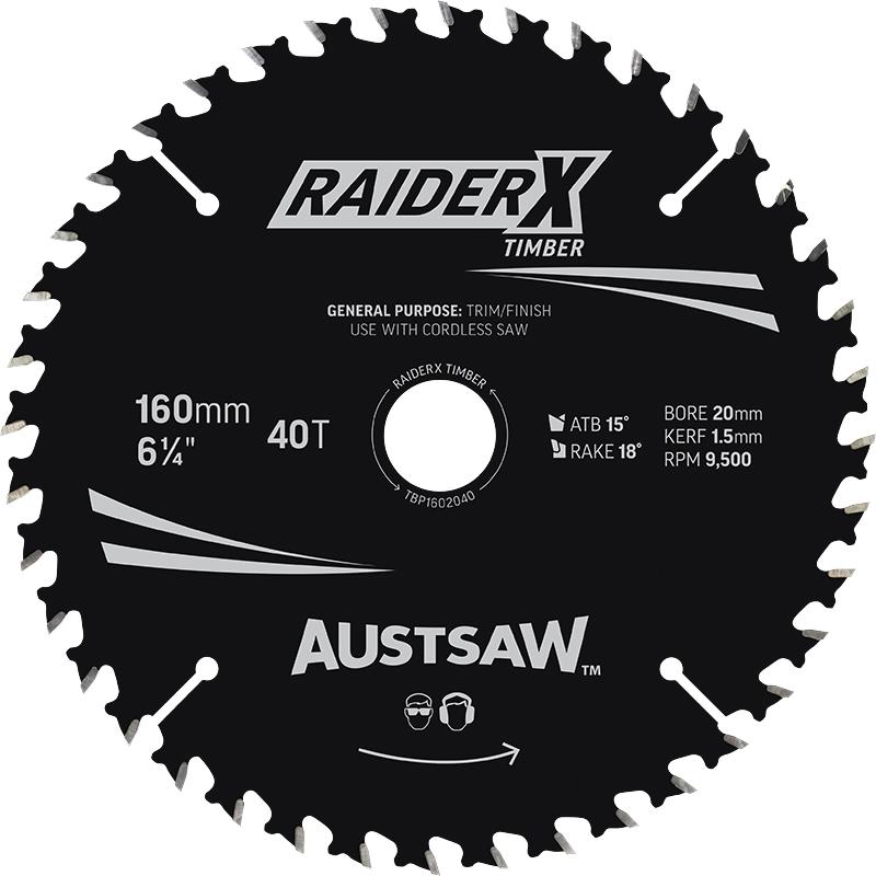 *PO* Austsaw RaiderX Timber Blade 160mm x 20/16 Bore x 40 T Thin Kerf