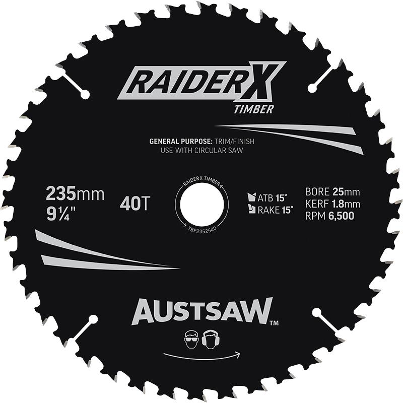 *PO* Austsaw RaiderX Timber Blade 235mm x 25 Bore x 40 T Thin Kerf