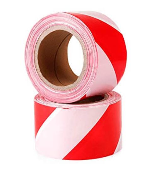 Hazard Tape - Red & White Tape  (Roll) 75mm x 50m