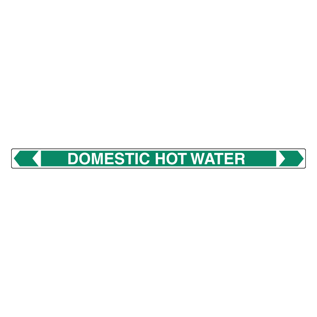 Pipe Marker ;- Domestic Hot Water 25mm x 380mm(G)