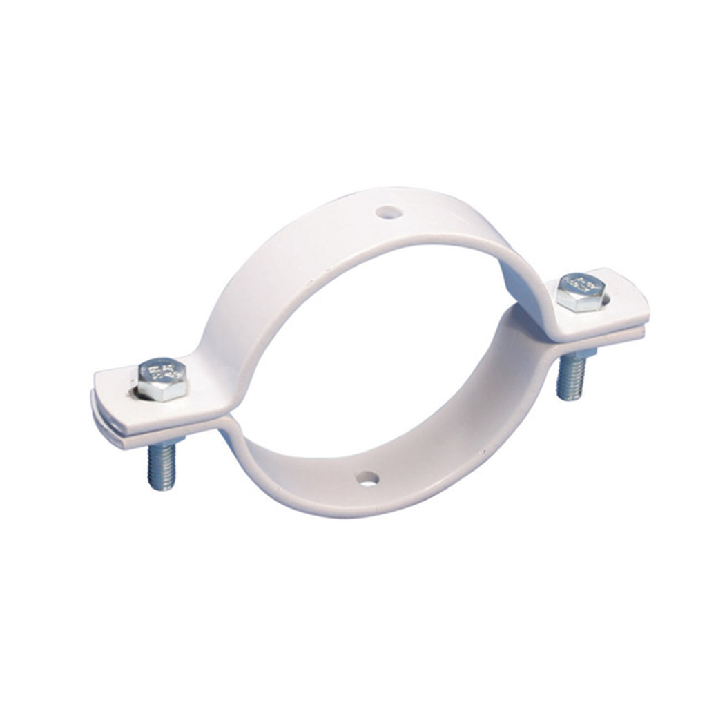 Double Bolted Clamp White Powdercoated Finish 40mm wide x 5 mm Thick 315mm OD for HDPE & PVC Pipe
