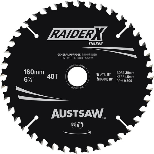 [13TB16040] *PO* Austsaw RaiderX Timber Blade 160mm x 20/16 Bore x 40 T Thin Kerf