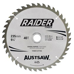[13TB23540] Austsaw RaiderX Timber Blade 235mm x 25 Bore x 40 T Thin Kerf