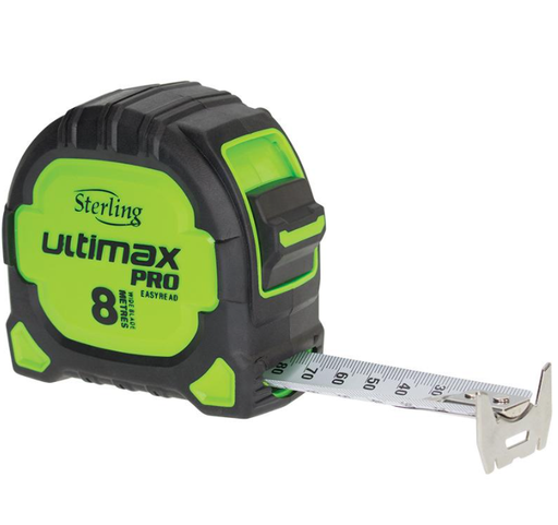 [19TAPE8M] *PO* Sterling Ultimax Pro Tape Measure Easyread: 8m Metric - Magnetic